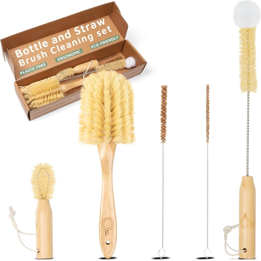 Bottle and Straw Brush Cleaning Set - Ergonomic & Plastic Free Bamboo Bottle Brush, All in One Bo... | Amazon (US)