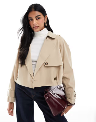 ASOS DESIGN bubble hem cropped trench coat in stone | ASOS | ASOS (Global)