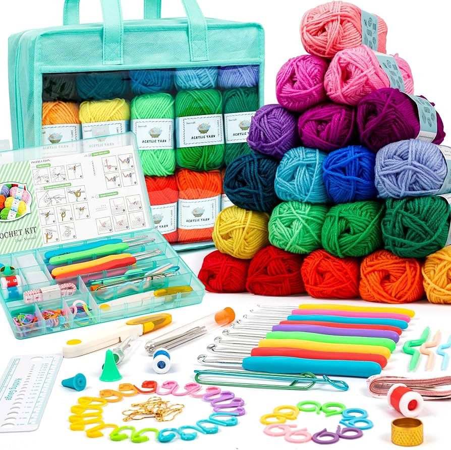 Inscraft Crochet Yarn Kit for Beginners Adults and Kids, Includes 1650 Yards 30 Colors Acrylic Sk... | Amazon (US)