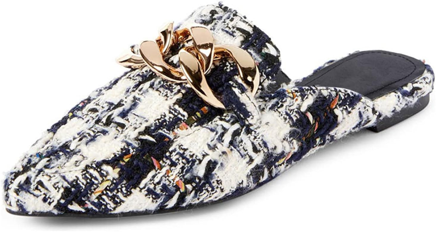 Mskilder Mules for Women Flats Metal Chain Pointed Toe Slip-on Backless Loafers Slides Flat Shoes | Amazon (CA)