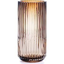 TIMEFOTO Flower Vase 7.5 inch Amber Thickened Hand Blow Glass Vase Round Vintage Striped Bottles ... | Amazon (US)