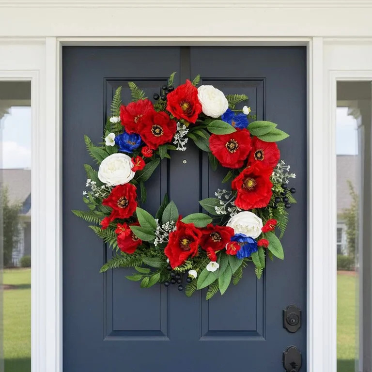 Poppy Wreath, Red/White/Blue, 22", by My Texas House | Walmart (US)
