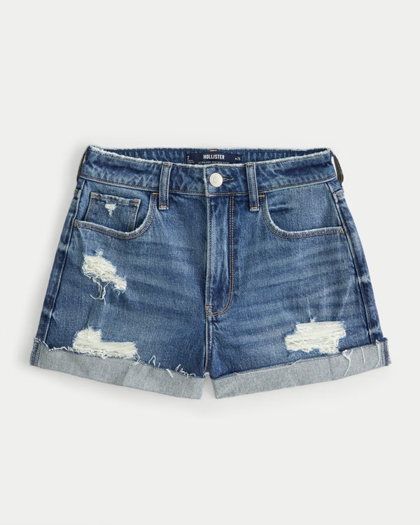 Women's Ultra High-Rise Ripped Medium Wash Denim Mom Shorts | Women's Bottoms | HollisterCo.com | Hollister (US)