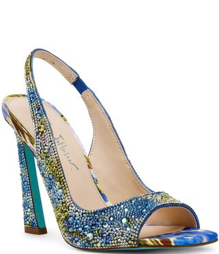 Blue by Betsey Johnson Mina Floral Rhinestone Peep Toe Slingback Pumps | Dillard's