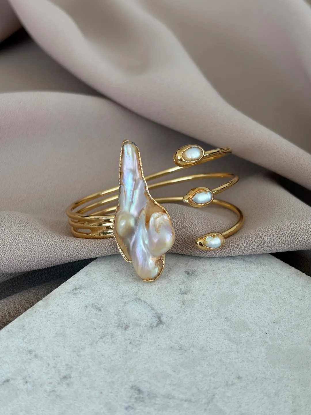 Irregular Bone and Barley Pearl Combination Design Cuff Bracelet - Etsy | Etsy (US)