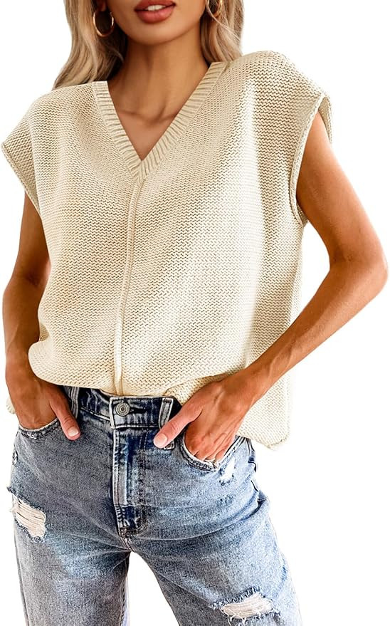 Saodimallsu Womens Summer Cap Sleeve Tops V Neck Casual Loose Fit Knit Lightweight Going Out Swea... | Amazon (US)