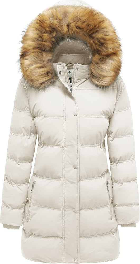 WenVen Women's Winter Long Puffer Coat Parka Jacket with Faux Fur Removable Hood | Amazon (US)