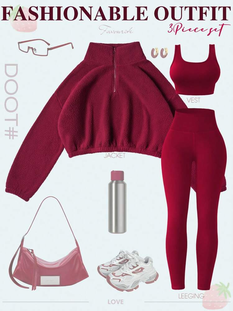 Easify SHEIN Sport 3pcs/Set Women Casual Sports Outfit, Thermal Lined Tight Vest And Leggings Set, For Running, Fitness, Outdoor Activities, Women Workout Set | SHEIN