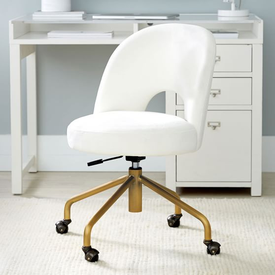 Performance Everyday Velvet Andie Swivel Desk Chair - Ivory | Pottery Barn Teen