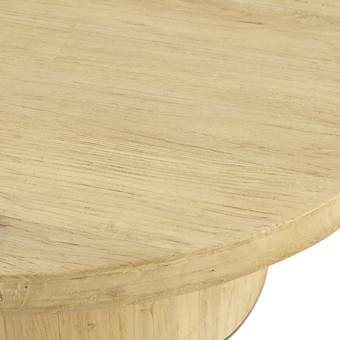 EM Wabisabi Round Light Natural Reclaimed Wood Coffee Table with Round Pedestal Base | Eternity Modern