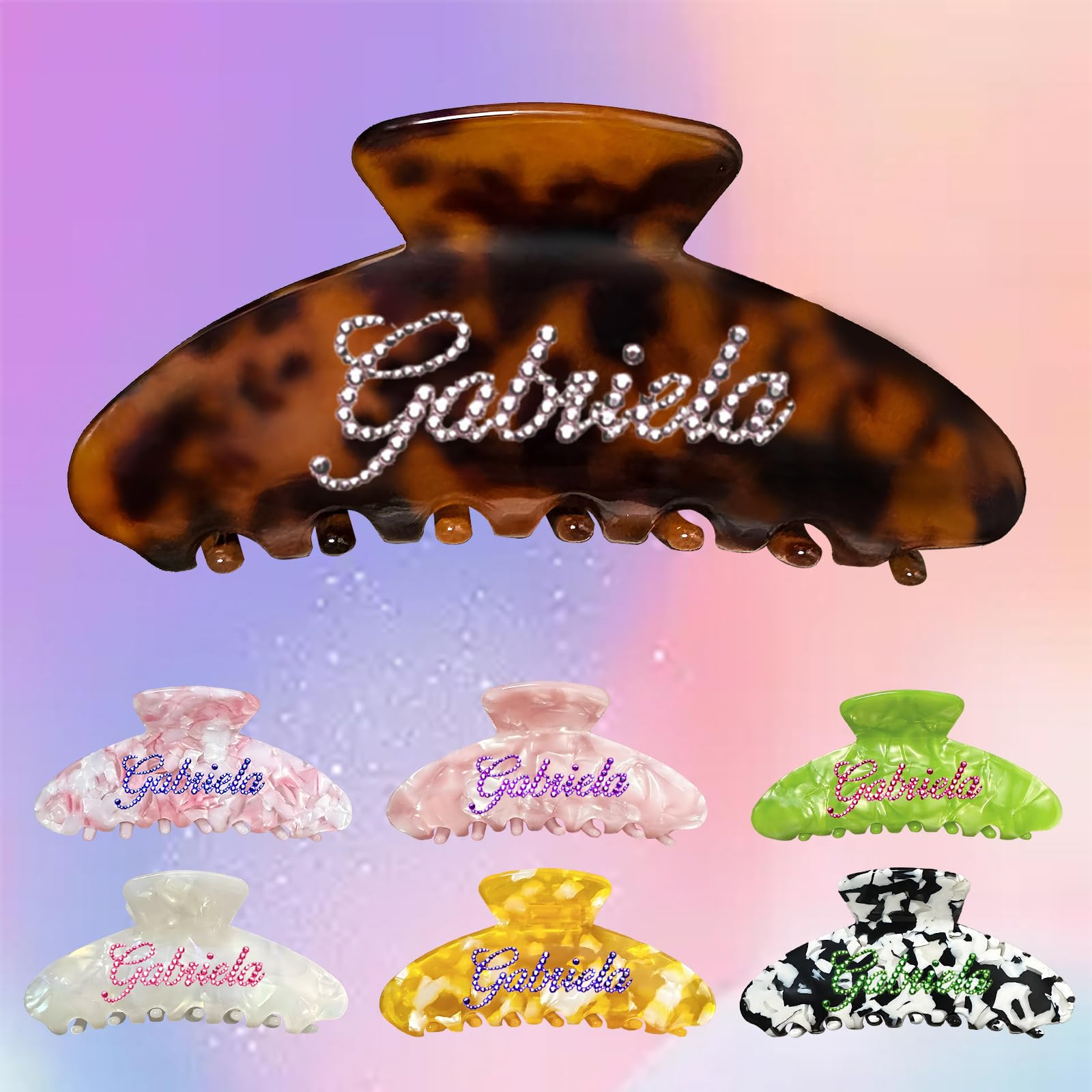 Large Hair Claw Clips for Women,Personalized Name Banana Rhinestone Hair Clip,Custom Large Hair C... | Amazon (US)