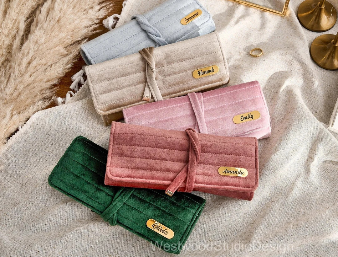 Custom Velvet Jewelry Rolls, Bridesmaid Gift, Personalized Gifts Wedding, Personalized Gifts, Tra... | Etsy (US)