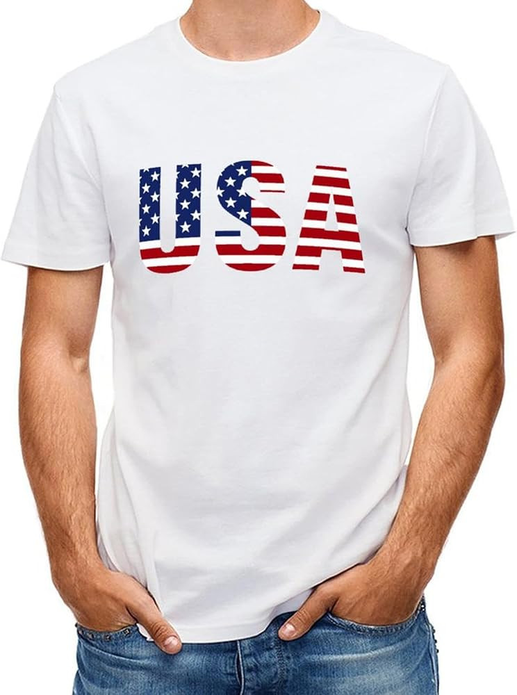 Lzzidou Men's 4th of July Shirts American Flag Patriotic Shirts Short Sleeve USA Memorial Day Cot... | Amazon (US)