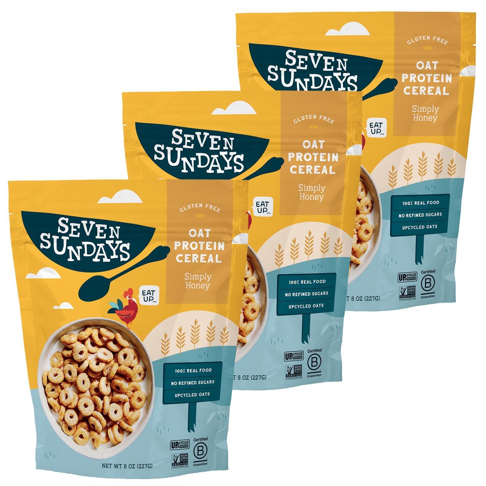 Seven Sundays Cereal, Plant-Based Oat Protein Cereal, 3 Pack (3 × 8 oz Bags, 24 oz Total) Gluten Free Snack with Less Sugar, 5 Grams of Protein, Crunchy Sweet Snack, Simply Honey, Amazon Exclusive | Amazon (US)