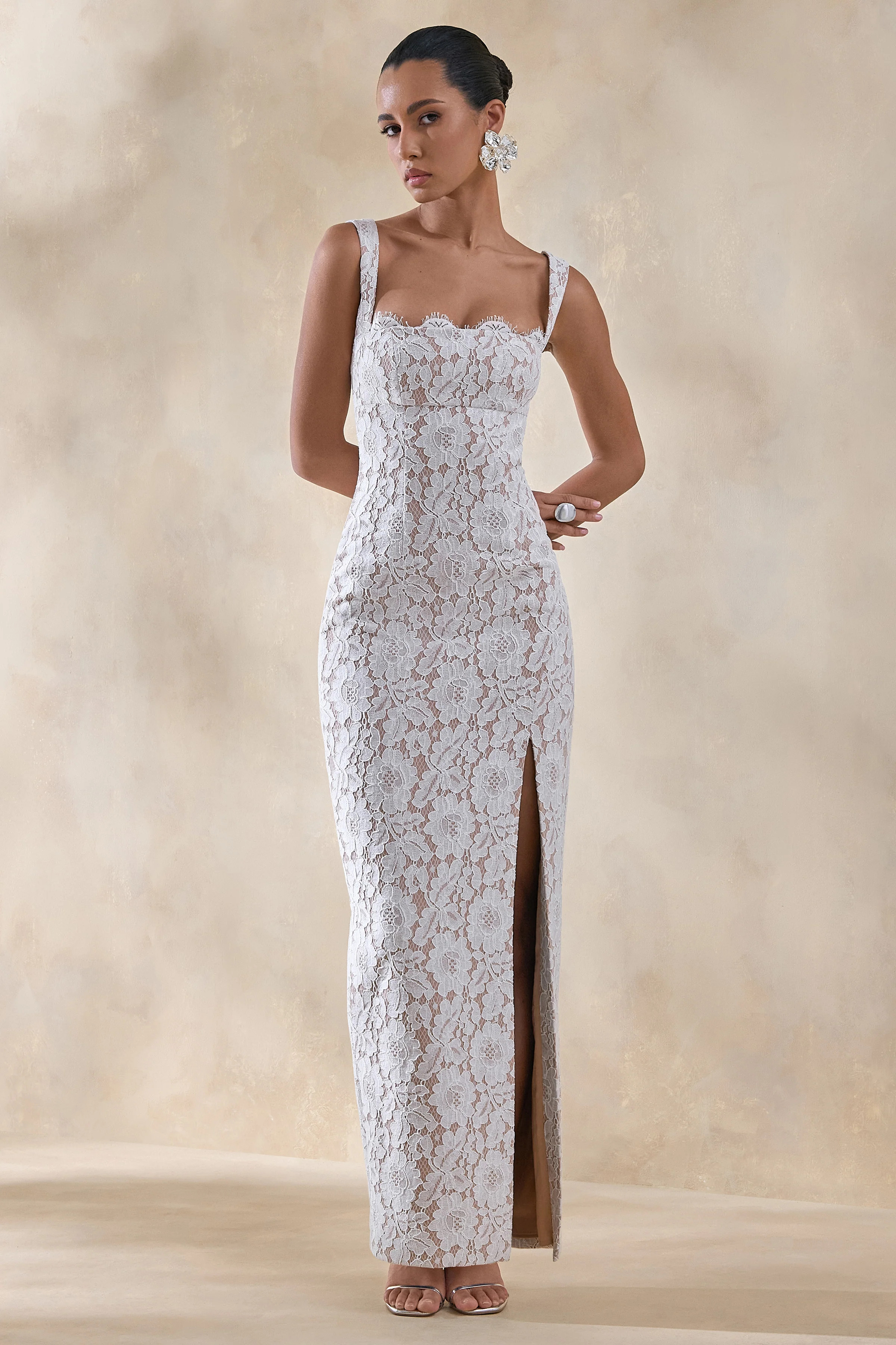 Club L London - USA Zarisse | White Lace Square-Neck Maxi Dress - Zarisse | White Lace Square-Neck Maxi Dress | Shop.app