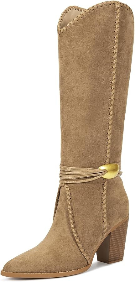 wetkiss Cowboy Boots Women Suede Knee High Cowgirl Boots Western Pointed | Amazon (US)