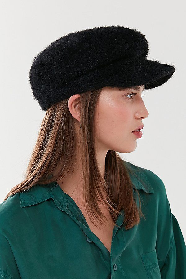 Fuzzy Newsboy Cap - Black at Urban Outfitters | Urban Outfitters (US and RoW)