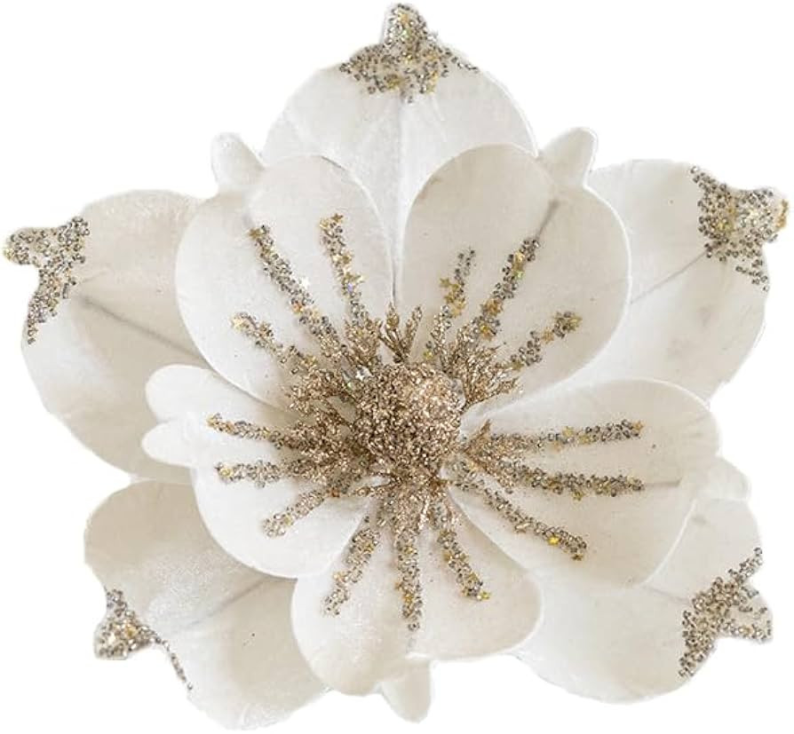 6 Pcs Christmas Glitter Magnolia Flower Artificial Poinsettia Magnolia Flowers with Stem 9.4inch ... | Amazon (US)