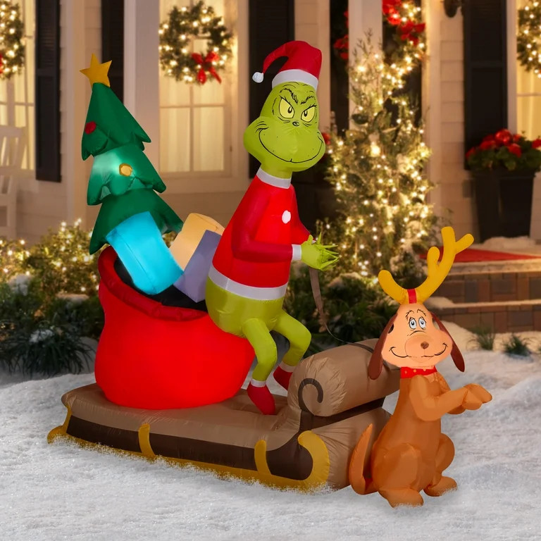 Christmas Air Blown Inflatable Grinch & Max Sleigh Dr. Seuss 77.95 in x 26.77 in x 69.29 in 6.17 ... | Walmart (US)
