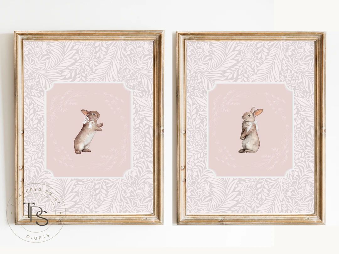 Rabbit Vintage Print Nursery Decor • Bunny Nursery Art • Printable Wall Art  •  Girly Prepp... | Etsy (US)