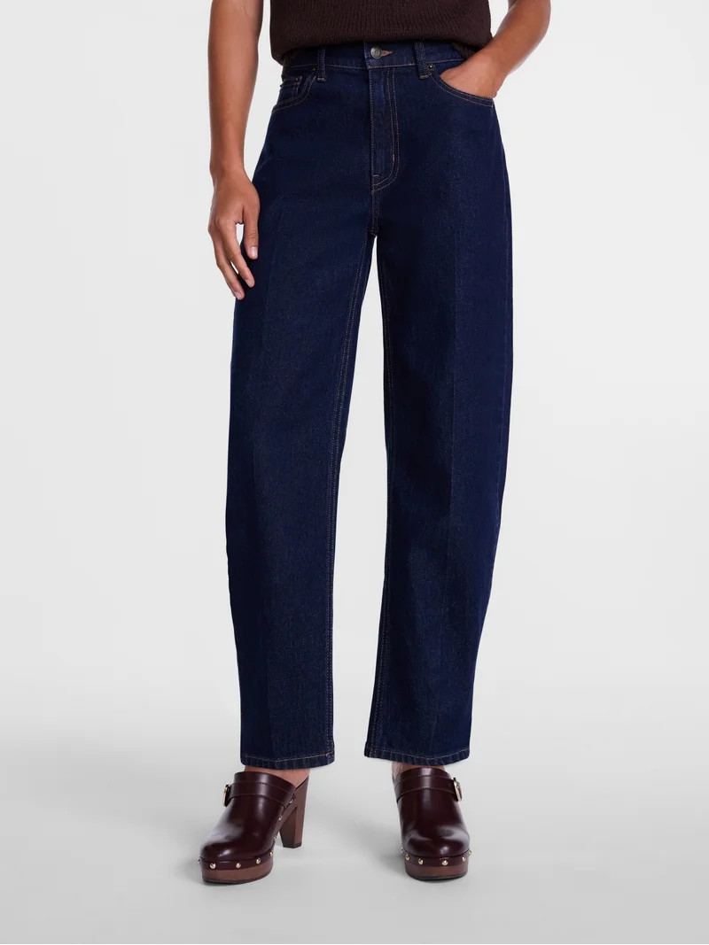 Scenario Women's and Women's Plus High Rise Tapered Barrel Crease Jeans, 27" Inseam, Sizes 0-28W | Walmart (US)