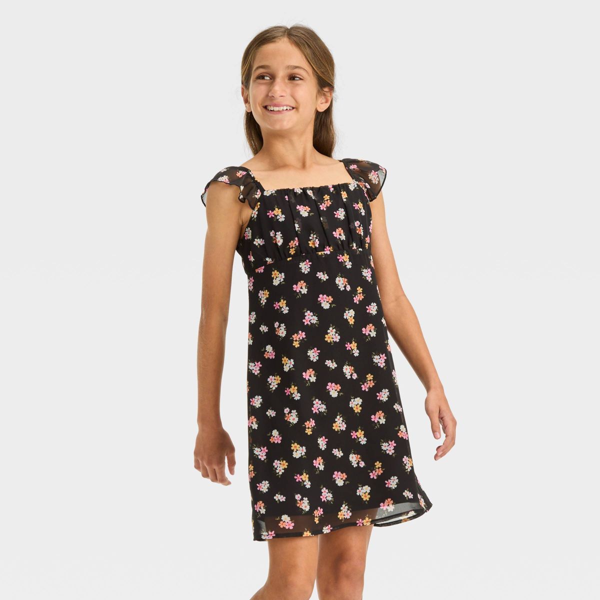 Girls' Ruched Bust Flutter Strap Chiffon Dress - art class™ | Target