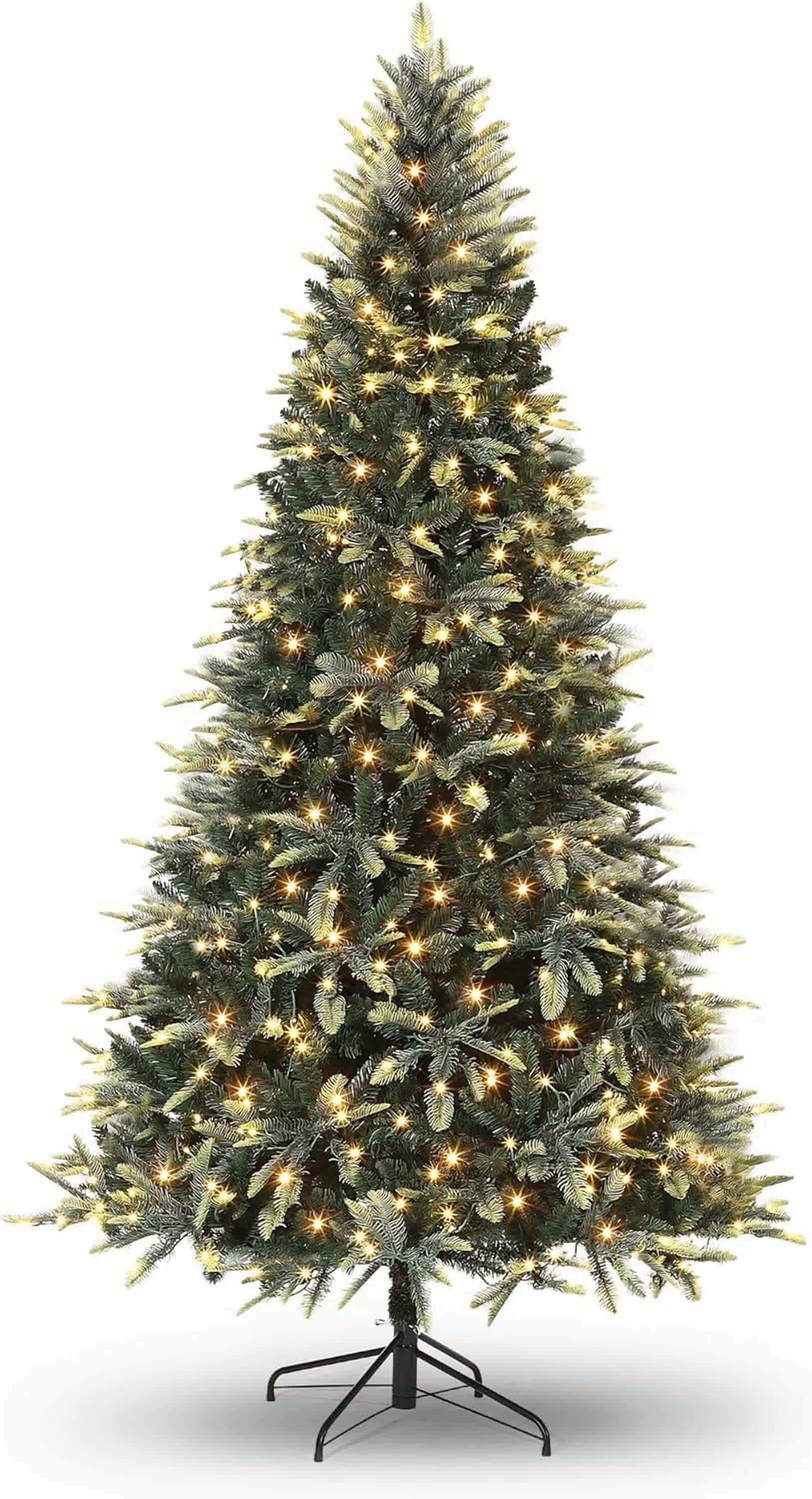 Garvee 7.5FT Prelit Christmas Tree Pencil Christmas Tree with 300 Warm White Lights Foldable Metal Stand Automatic Hinged Expansion PE and PVC Xmas | Lowe's