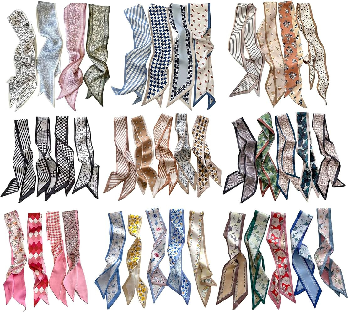 4/40 Pcs Hair Scarf for Women, 35"x2.36" Lightweight Silk Headband, Purse & Bag Scarves Gift Coll... | Amazon (US)