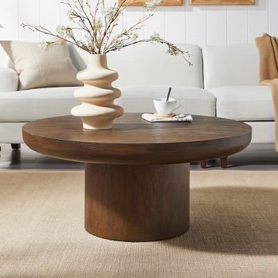 Round Coffee Table Wood Sofa Side Table Center Table with Cylindrical Leg, Dark Brown-ModernLuxe | Target