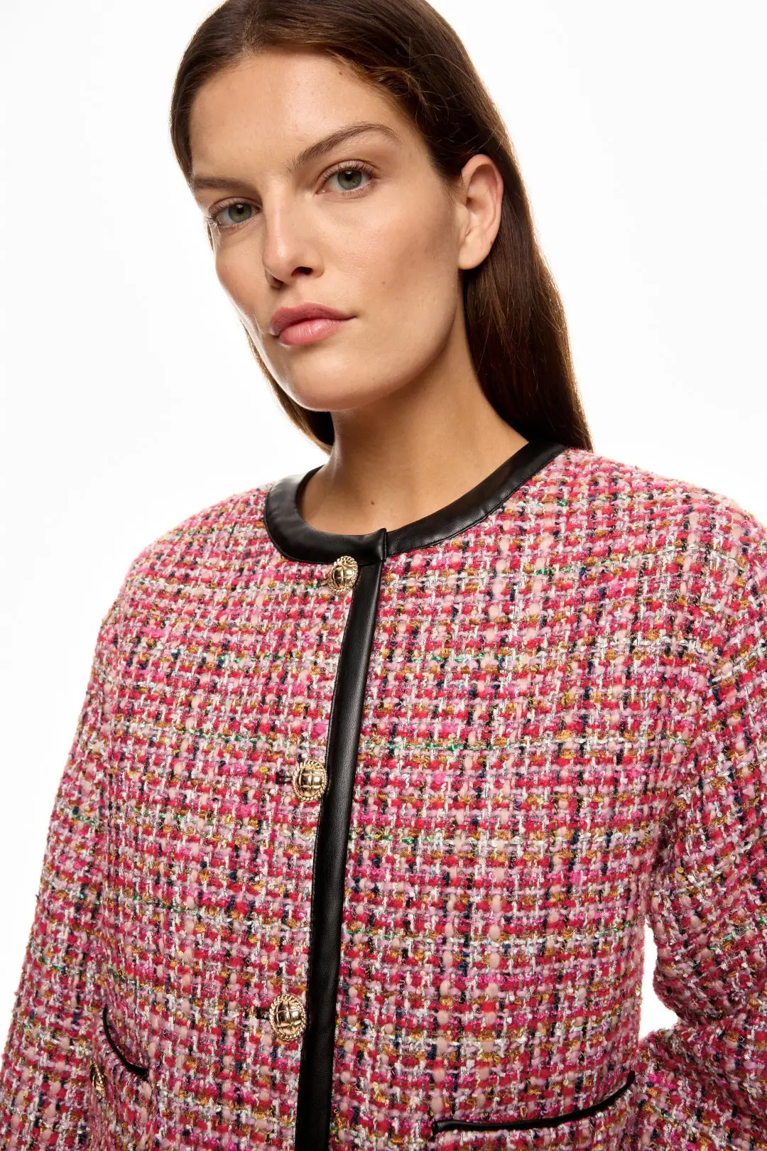 Faux Leather Trim Tweed Jacket | Rent the Runway