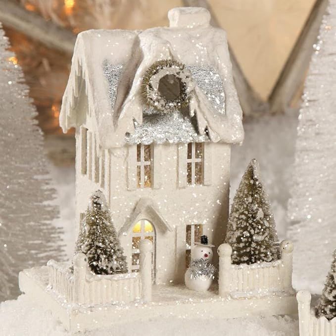 Bethany Lowe 9" Tall White Christmas Village House with Snowman | Amazon (US)