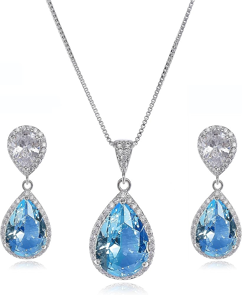 AMYJANE Elegant Jewelry Set for Women - Silver Teardrop Clear Cubic Zirconia Crystal Rhinestone D... | Amazon (US)