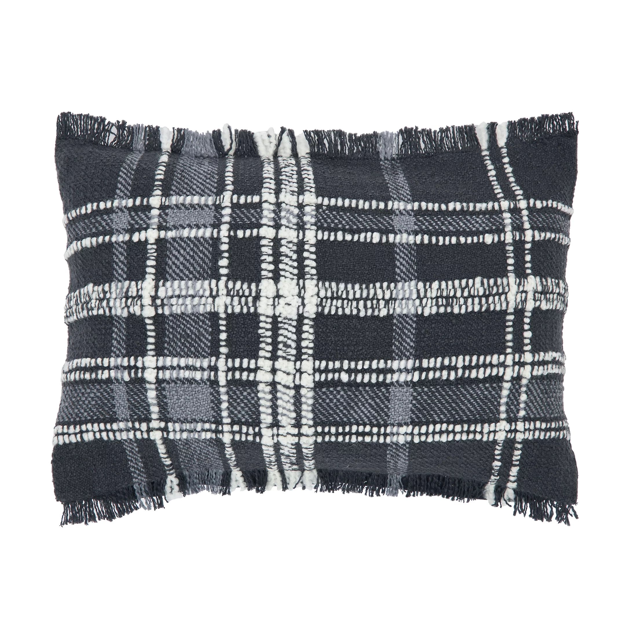 Better Homes & Gardens 14" x 20" Lulu Black Plaid Cotton Rich Decorative Pillow - Walmart.com | Walmart (US)