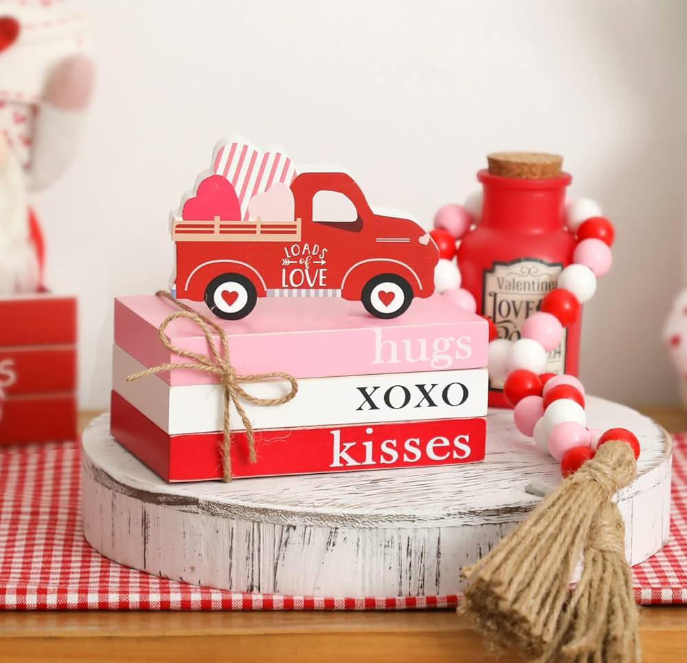 Valentines Day Tiered Tray Decor, 1 Valentine’s Day Wood Book Stack, 1 Bead Garland for Valenti... | Amazon (CA)