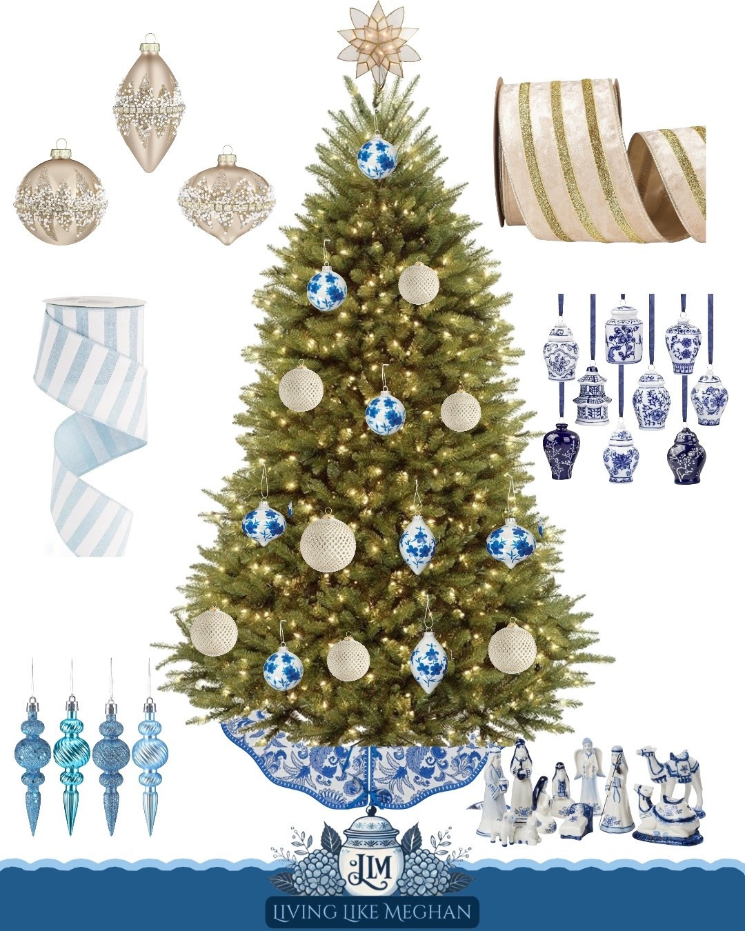 A classic tree moment with blue-and-white ornaments, soft gold shimmer, and pretty ribbons that tie it all together 💙🎄 Everything here feels timeless and so easy to layer into your own holiday style. 

Tap to explore the ornaments, ribbons, and the tree skirt that pulls the whole look together 💙🤍

blue and white ornaments • classic Christmas tree decor • chinoiserie ornaments • gold ribbon holiday decor • timeless holiday styling • amazon finds

#LTKSaleAlert #LTKHome #LTKHoliday