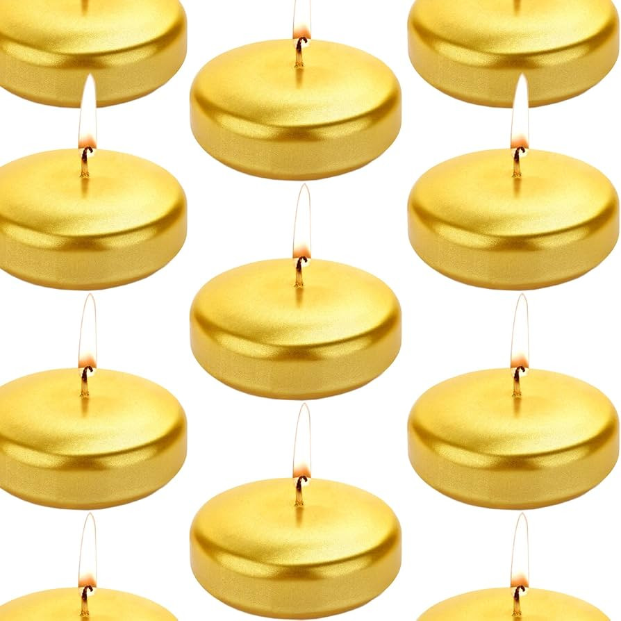 Floating Candles 3 inch Unscented and Non-Dripless Wax Burning for 13-15 Hours, 12 Pack Gold Floa... | Amazon (US)