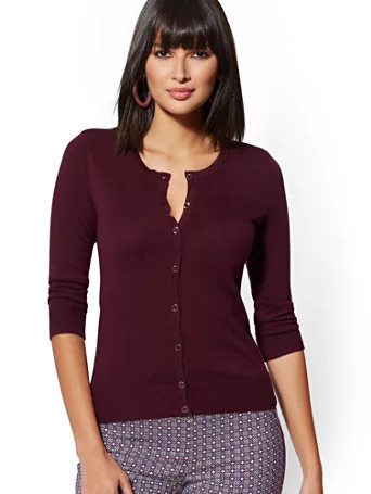 Enamel-Button Crewneck Chelsea Cardigan - 7th Avenue | New York & Company