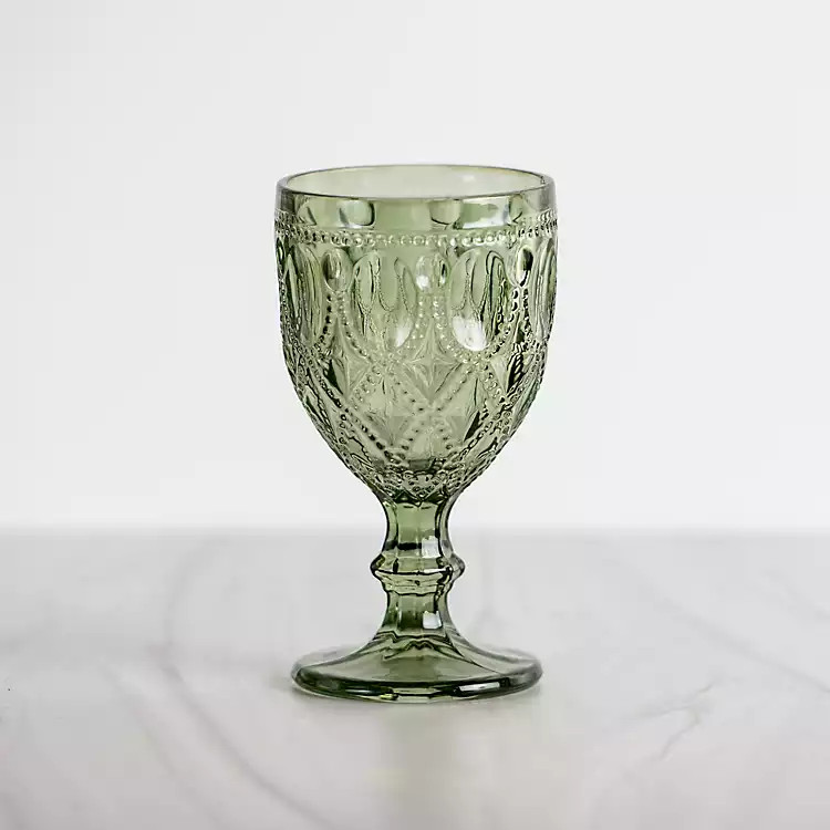 Green Embossed Goblet Wine Glass | Kirkland's Home