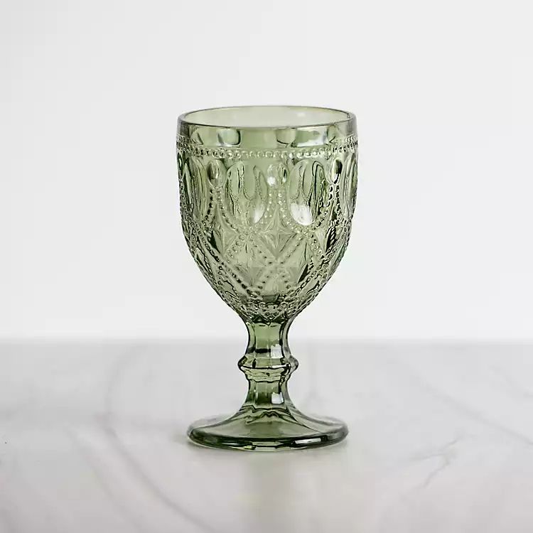Green Embossed Goblet Wine Glass | Kirkland's Home