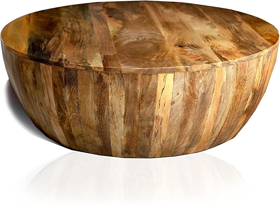 HLC Vintage Craft Drum Shape Wooden Coffee Table with Plank Design Base | Amazon (US)
