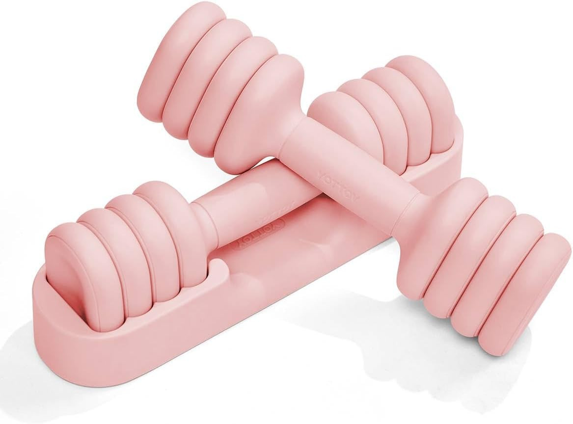 Amazon.com : YOTTOY Adjustable Dumbbell Set of 2, 4-in-1 Hand Weights for Women at Home, Compact Free Weights Dumbbells Set with Soft Grip and Base, 2-5 lbs Each for Home Gym (Pink) : Sports & Outdoors Workout | Amazon (US)