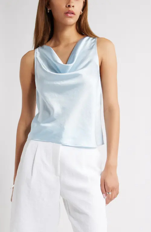 Open Edit Sleeveless Cowl Neck Satin Top in Blue Delicate at Nordstrom, Size Large | Nordstrom
