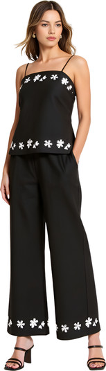 Embroidered Camisole and Wide-Leg Pant Set with Floral Hem | Nordstrom