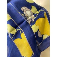 Vintage Neck Scarf | Blue With Yellow Print Silk Head Lightweight Square | Etsy (US)