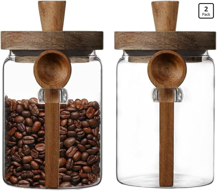 ANSQU Set of 2 Glass Food Storage Jars with Bamboo Wood Lid and Spoon, 20.3oz Glass Kitchen Canis... | Amazon (US)