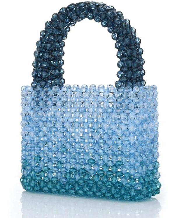 Women Acrylic Purse Mini Beaded Evening Handbags Handmade Gradient Transparent Blue Beads Tote Ba... | Amazon (US)
