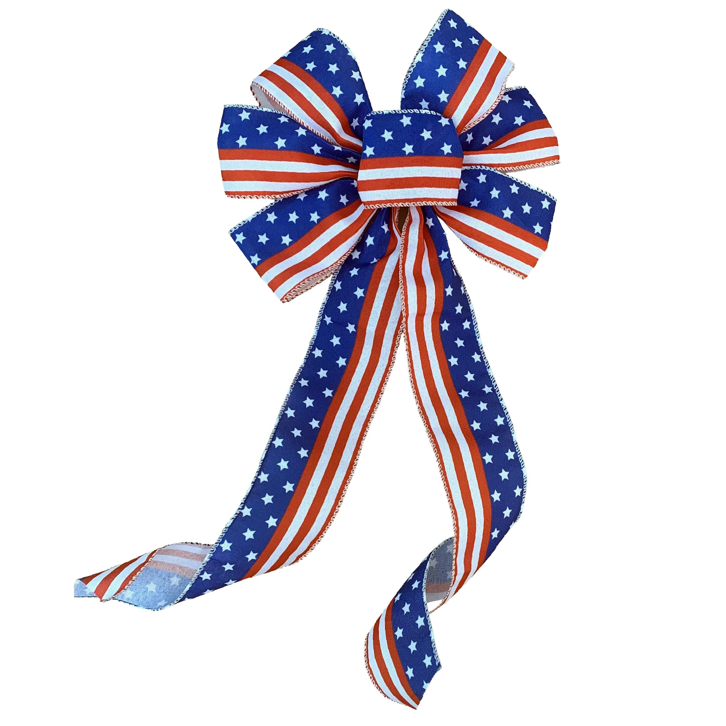 American Flag Patriotic Wreath Bow - 10" Wide, 18" Long Tails, Red, White, Blue, Stars, Stripes, ... | Walmart (US)