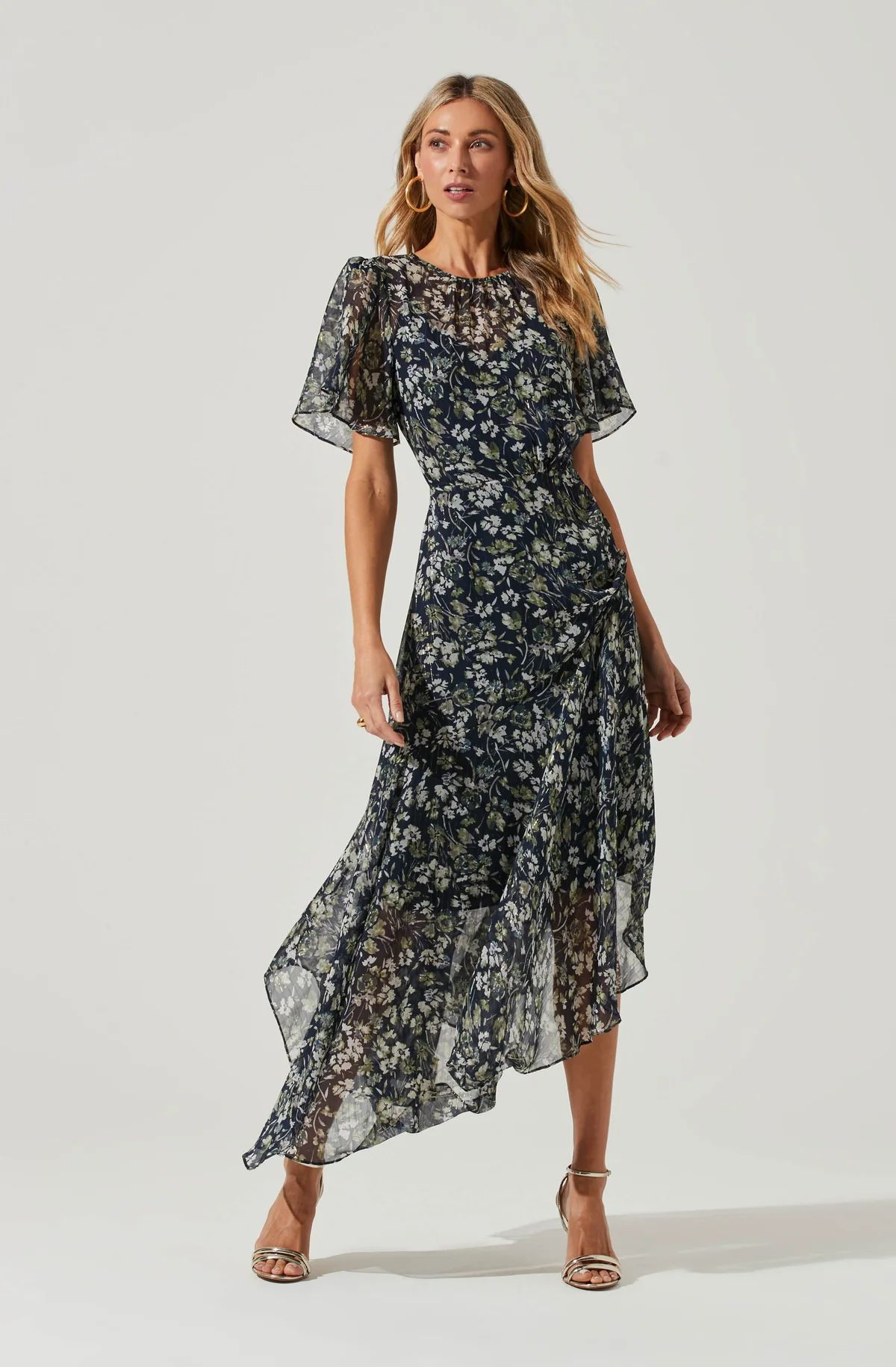 Flutter Sleeve Asymmetrical Floral Maxi Dress | ASTR The Label (US)
