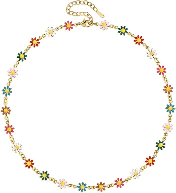 Cute Flower Necklace for Women 18K Gold Plated Dainty Daisy Flower Choker Necklace for Women | Amazon (US)
