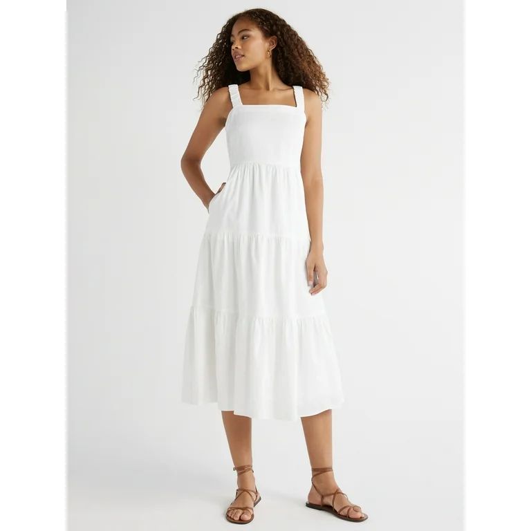 Free Assembly Women’s Cotton Tiered Midi Dress with Pockets, Sizes XS-XXL | Walmart (US)